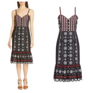 Veronica Beard Giuliana Black Embroidered Linen Midi Dress Womens Size 4
